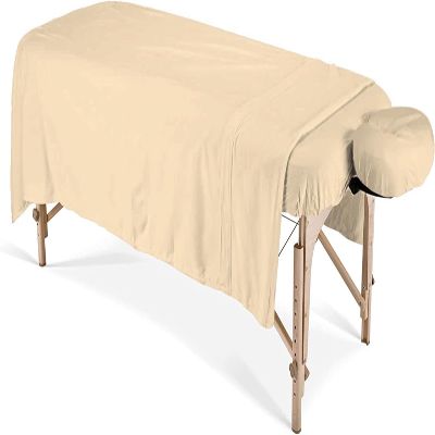 Spa Bed Sheets for Massage Tables Sheet Set Facial Bed Covers- 3 PCs Includes- Flat (63" x 100") Fitted (36" x 77"+ 7") with Massage Face Rest Cover (13" x 13"+ 5")- 100% Natural Cotton-(Beige)