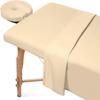 Spa Bed Sheets for Massage Tables Sheet Set Facial Bed Covers- 3 PCs Includes- Flat (63" x 100") Fitted (36" x 77"+ 7") with Massage Face Rest Cover (13" x 13"+ 5")- 100% Natural Cotton-(Beige) view 2