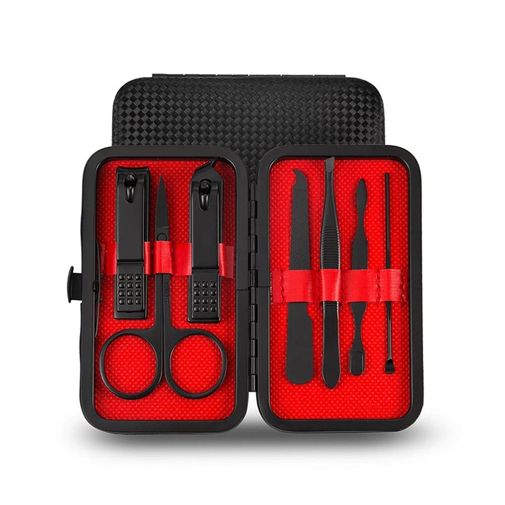 DUYHBAWRS 7pcs Nail Clippers Set Portable Travel Stainless Steel Black Pedicure Scissor Tweezer Manicure Set Kit Nail Tools(White-Dinosaur Doodle4)