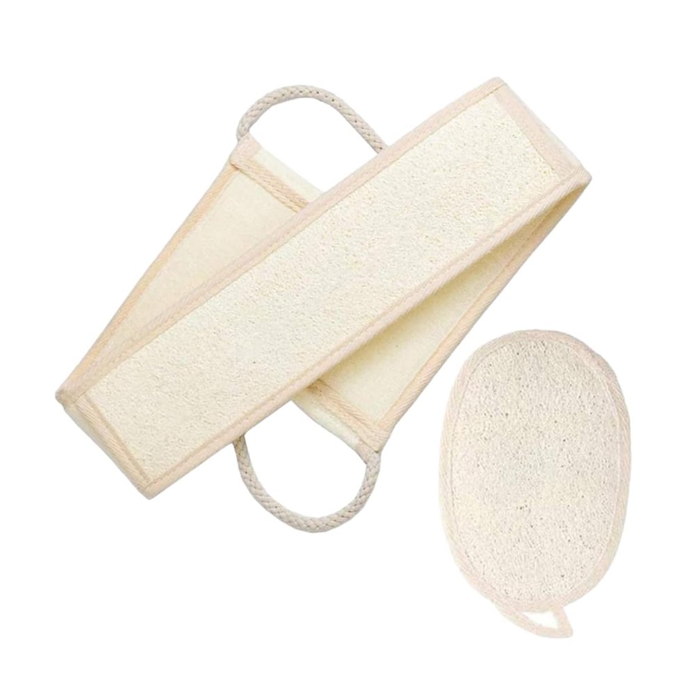 Baluue 2pcs Natural Luffa Bathing Scrubber Exfoliating Loofah Pads for Deep Cleaning Back Scrubber Strap for Men and Women for