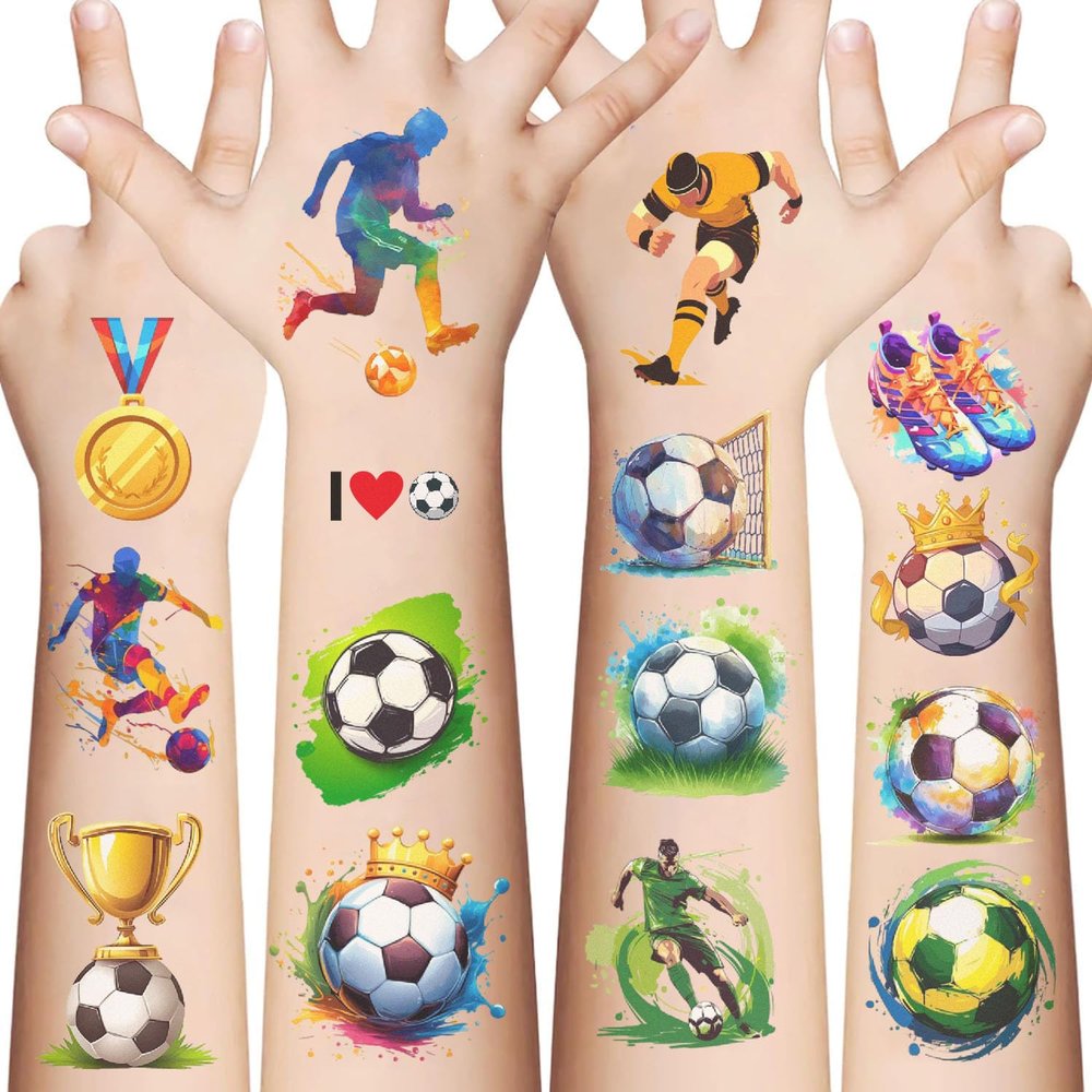 10 Sheets Soccer Temporary Tattoos Stickers, Sports Birthday Party Favors, Cute Cartoon Decoration Sticker Gifts for Adult Home Activity Prizes Carnival Christmas Rewards