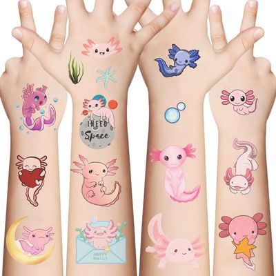 10 Sheets Axolot Temporary Tattoos Stickers, Cartoon Cute Animal Sticker for Adult, Cute Axolotl Vinyl Waterproof Stickers for Water Bottle,Laptop,Phone,Skateboard