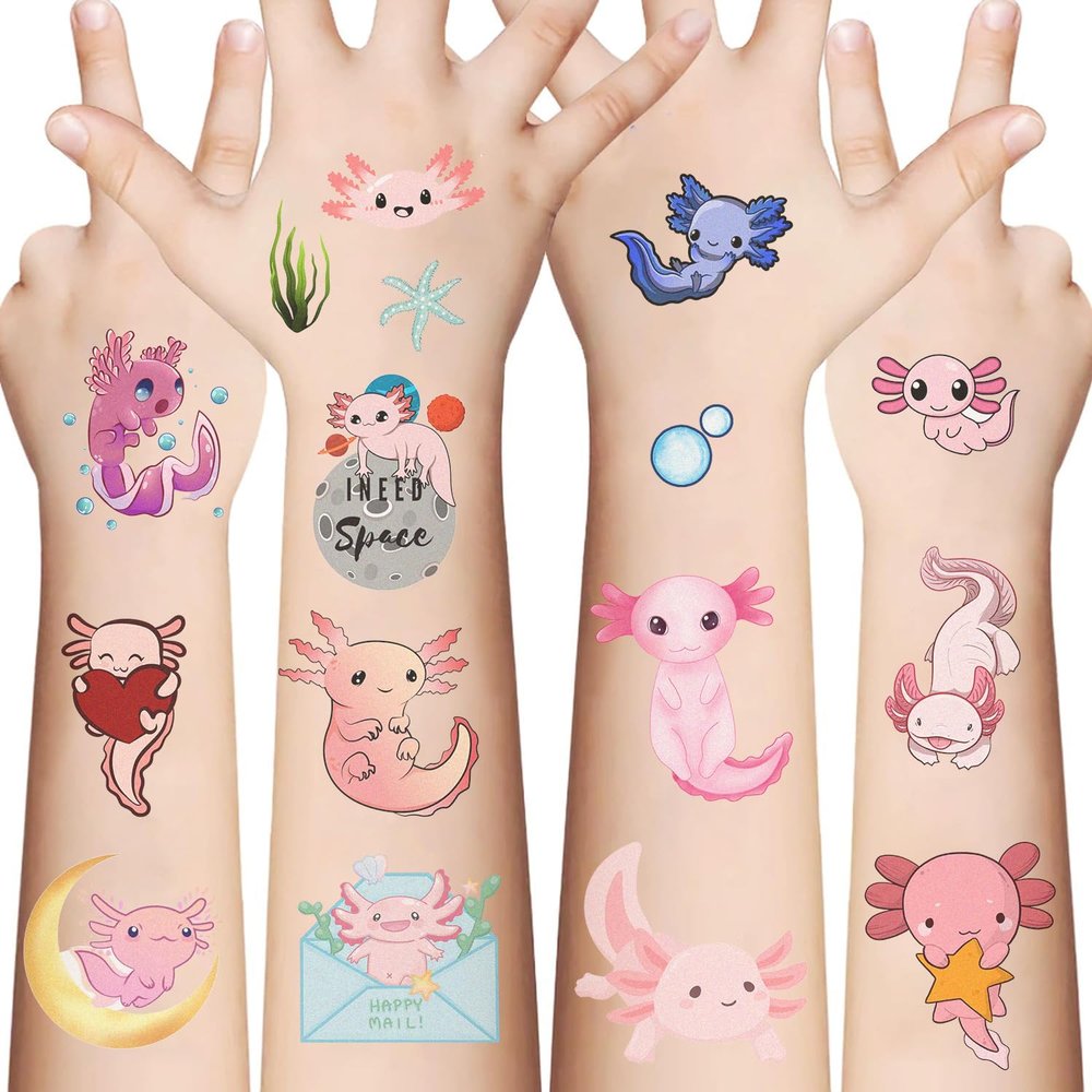 10 Sheets Axolot Temporary Tattoos Stickers, Cartoon Cute Animal Sticker for Adult, Cute Axolotl Vinyl Waterproof Stickers for Water Bottle,Laptop,Phone,Skateboard