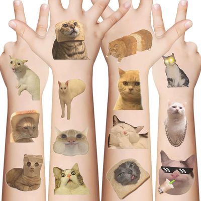 10 Sheets Cat Temporary Tattoos Birthday Themed Party Supplies Decoration Favors Cartoon Cute Animal Sticker for Kids Boys Home Activity Class Prizes Carnival Christmas Rewards