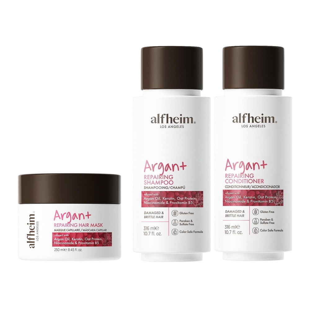 ALFHEIM Argan Repairing 3-piece set of shampoo, conditioner and hair mask Deeply Repairs Damaged Hair Intense Hydration & Frizz Control Sulfate & Paraben-Free for Daily Care & Post-Color Treatment