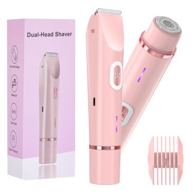 Bikini Trimmer for Women - HAPARK Dual-Head Electric Shaver,Cordless Body Shaver for Trip,Replaceable Lady Facial Razor,IPX7 Waterproof(Pink)