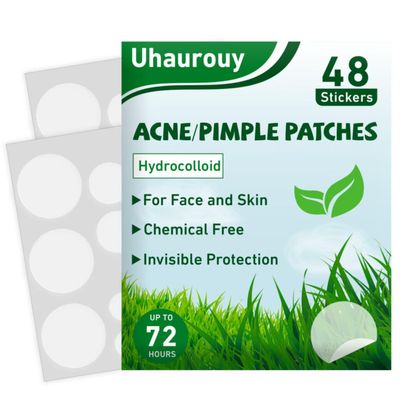 Acne Pimple Patch - 3 Sizes 48 Patches, Invisible Hydrocolloid Zit Stickers, Spot Covers for Face, Cute Round Shape, Camping Hiking Travel Essentials Gift