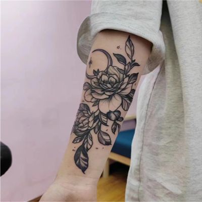 2pcs Arm Vegan Flower Juice Tattoo Stickers for Men and Women, Semi-Permanent Tattoos, Realistic Fake Tattoos, Lasts 7-15 Days Waterproof Non-Reflective Non-Toxic Temporary Tattoos