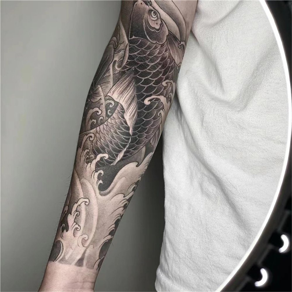 2pcs Koi Flower Arm Juice Tattoo Stickers for Men and Women, Semi-Permanent Tattoos, Realistic Fake Tattoos, Lasts 7-15 Days Waterproof Non-Reflective Non-Toxic Temporary Tattoos