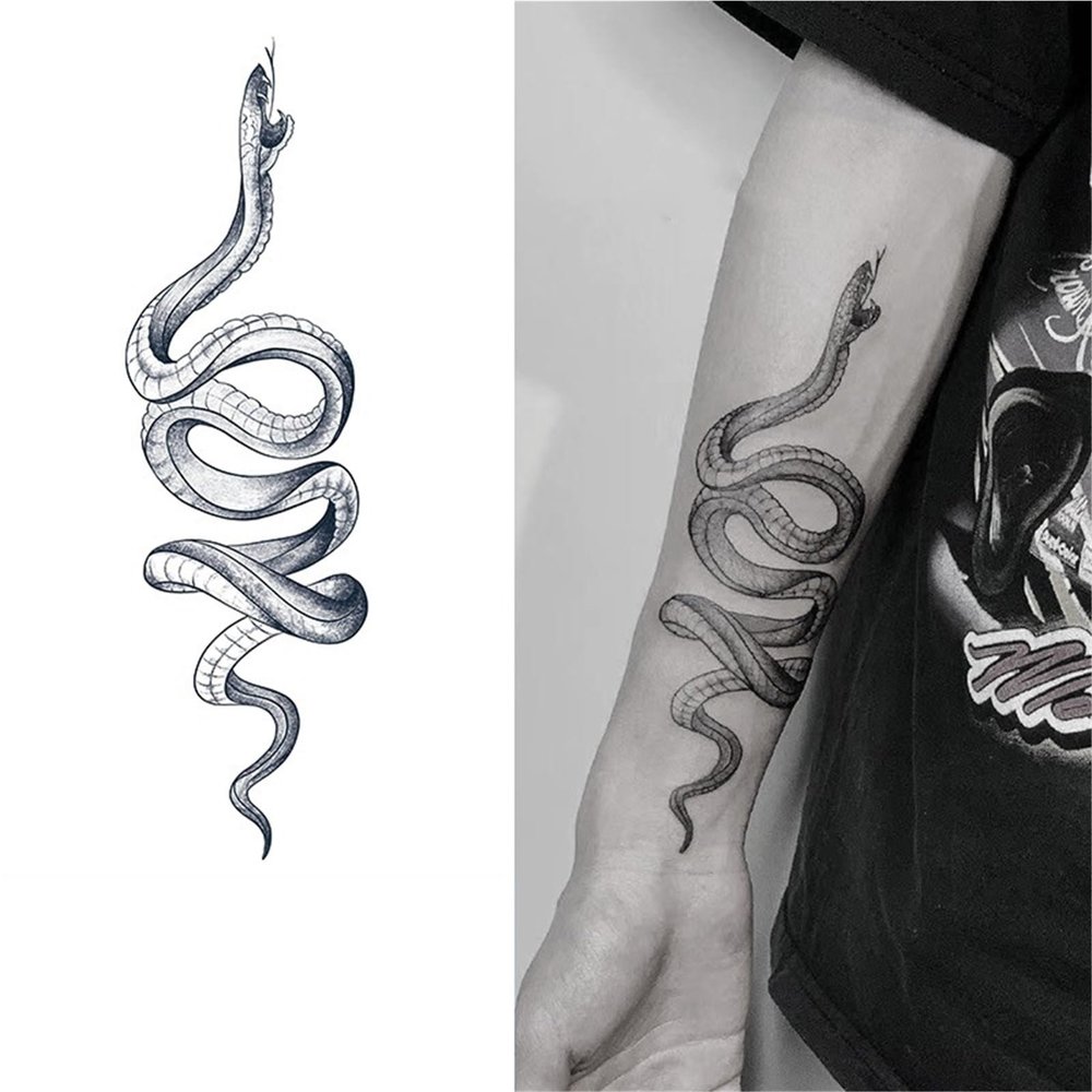 2pcs Man Arm Snake Juice Tattoo Stickers, Semi-Permanent Tattoos, Realistic Fake Tattoos, Lasts 7-15 Days Waterproof Non-Reflective Non-Toxic Temporary Tattoos