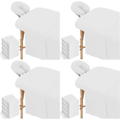 12 Pcs/4 Sets Massage Sheet Set, Premium Facial Bed Cover Includes Flat and Fitted Sheets with Face Cradle Cover Wrinkle-Resistant, for Massage Tables, Includes Pad and Face Rest Covers (White)