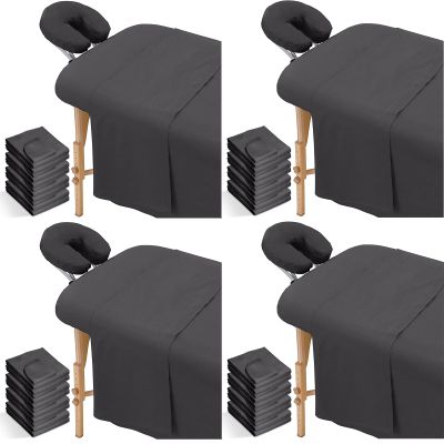 12 Pcs/4 Sets Massage Sheet Set, Premium Facial Bed Cover Includes Flat and Fitted Sheets with Face Cradle Cover Wrinkle-Resistant, for Massage Tables, Includes Pad and Face Rest Covers (Black)