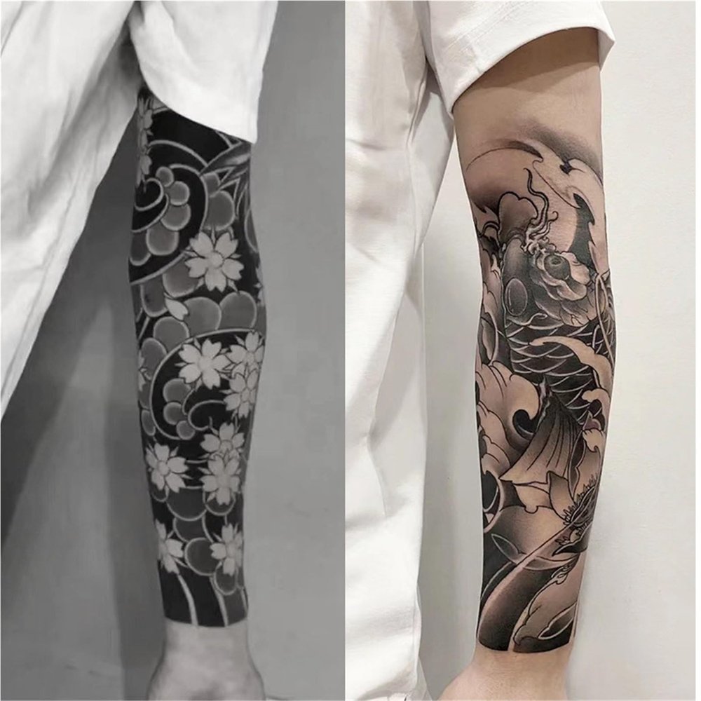 2pcs Koi Cherry Blossom Flower Arm Juice Tattoo Stickers for Men and Women, Semi-Permanent Tattoos, Realistic Fake Tattoos, Lasts 7-15 Days Waterproof Non-Reflective Non-Toxic Temporary Tattoos