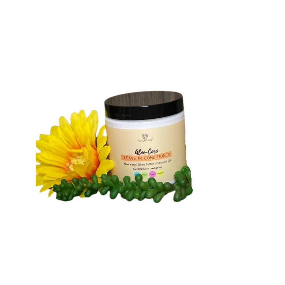 HealNGo Aloe-Coco Leave In Conditioner, All Natural, Handmade with pure Aloe Vera and Coconut Oil 8oz