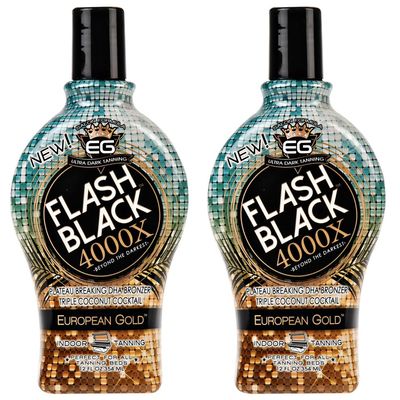 2-Pack European Gold Flash Black 4000X Indoor Tanning Lotion with Time-Release DHA Bronzers Tanning Bed Lotion and Outdoor Sun Tan lotion 12 fl oz