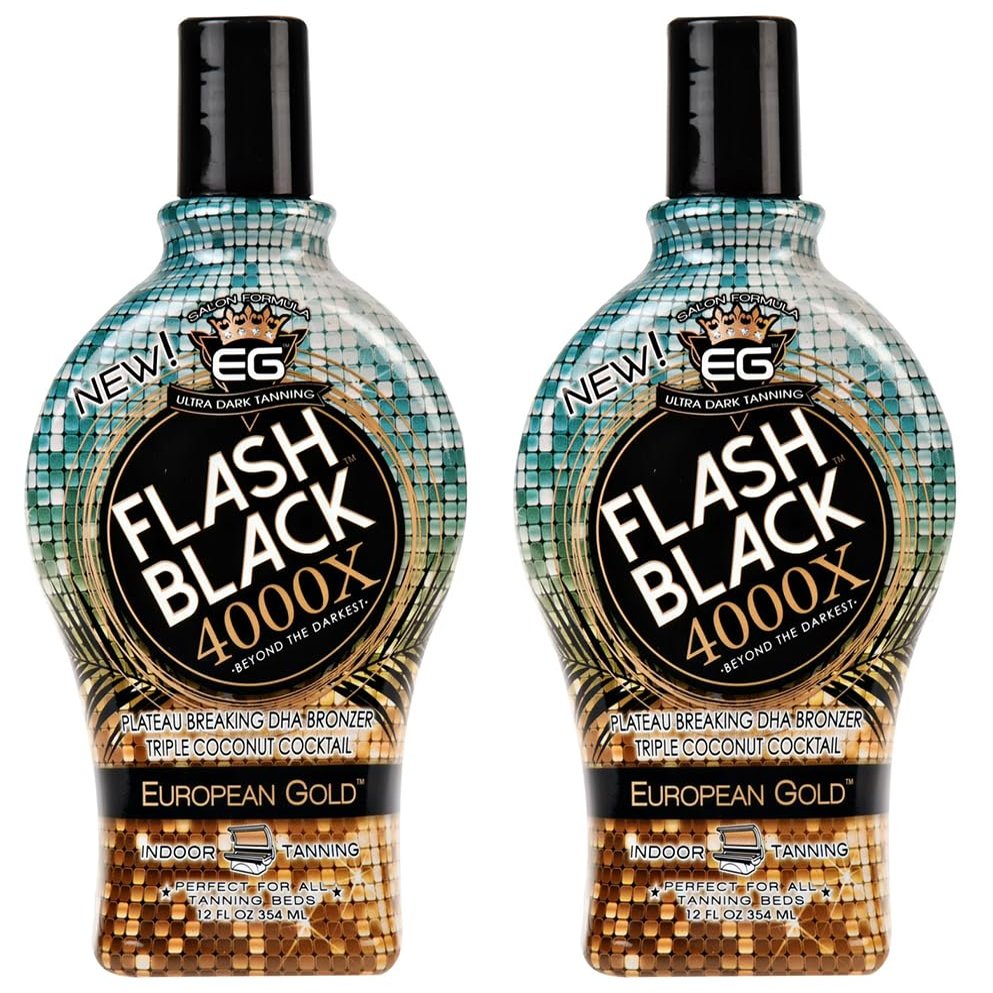 2-Pack European Gold Flash Black 4000X Indoor Tanning Lotion with Time-Release DHA Bronzers Tanning Bed Lotion and Outdoor Sun Tan lotion 12 fl oz