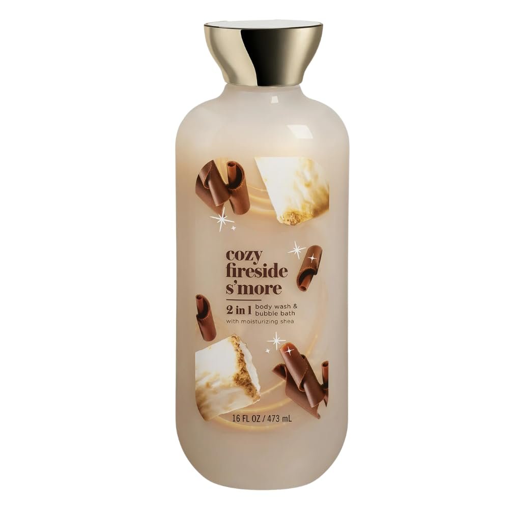 2-in-1 Body Wash and Bubble Bath  Cozy Fireside SMore Scent, 16 oz | Moisturizing Shower Gel & Foaming Bath Soap for Women, Men, Relaxing Daily Cleanser