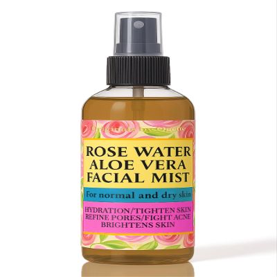 Rose Water and Aloe Vera Facial Mist for Normal and Dry Skin, Hydrating Face Spray for Pore Tightening and Skin Brightening