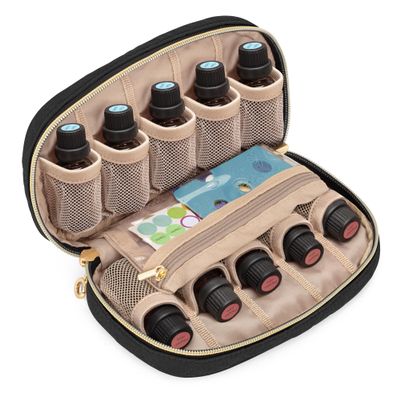 LUXJA Essential Oil Organizer -Holds 10 Bottles (5ml-15ml, Also Fits Roller Bottles), Travel Case for Essential Oils with Zipper Pockets (Bag Only), Black