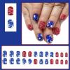 24Pcs Independent Day Press on Nails Short Square Fake Nails Frosted Red Blue Color Irregular Stripes False Nails Star 4th of July Patriotic Full Cover Glossy Stick on Nails Glue on Nails for Women view 2