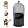 360 Rotating Makeup Brush Holder with Cover, Multifunction Toothbrush Holder Clear Dustproof, Rotating 3 Slots, Concealed Tooth Brush Holder with Sliding Lid, Cosmetic Display Cases (Black) view 1