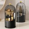 360 Rotating Makeup Brush Holder with Cover, Multifunction Toothbrush Holder Clear Dustproof, Rotating 3 Slots, Concealed Tooth Brush Holder with Sliding Lid, Cosmetic Display Cases (Black) view 3