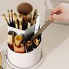 360 Rotating Makeup Brush Holder with Cover, Multifunction Toothbrush Holder Clear Dustproof, Rotating 3 Slots, Concealed Tooth Brush Holder with Sliding Lid, Cosmetic Display Cases (Black) view 4