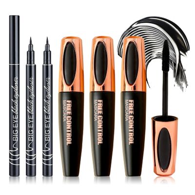 6PCS Black Mascara & Eyeliner Pen Makeup Gift Set,Waterproof Long Lasting Smudge Proof Volume and Length Mascara, Easy to Use, Highly Pigmented Liquid Eye Liner Pencils for Women
