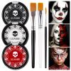 Goth White Foundation + Black Red Face Body Paint for Halloween Makeup, Face Painting Kit with Brushes Facepaint Set for Adults Clown Vampire Skull SFX Make Up Costume Cosplay Party Theater Stage view 1