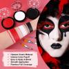 Goth White Foundation + Black Red Face Body Paint for Halloween Makeup, Face Painting Kit with Brushes Facepaint Set for Adults Clown Vampire Skull SFX Make Up Costume Cosplay Party Theater Stage view 2