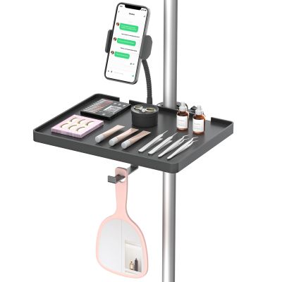 Adjustable Lash Tray Holder for Ring Light Tray Clip-On Organizer Stand with Phone Holder & Mirror Hook to Put Eyelash Extension Supplies, Perfect for Lash Techs & Salon or Home Use