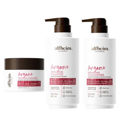 ALFHEIM Argan Repairing 3-piece set of shampoo, conditioner and hair mask Deeply Repairs Damaged Hair Intense Hydration & Frizz Control Sulfate & Paraben-Free for Daily Care & Post-Color Treatment