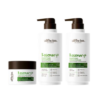 ALFHEIM Rosemary 3-piece set of shampoo, conditioner and hair mask Deep Cleansing Scalp Care Strengthens Roots & Prevents Flatness Sulfate & Paraben-Free for Oily Scalp & Sensitive Skin