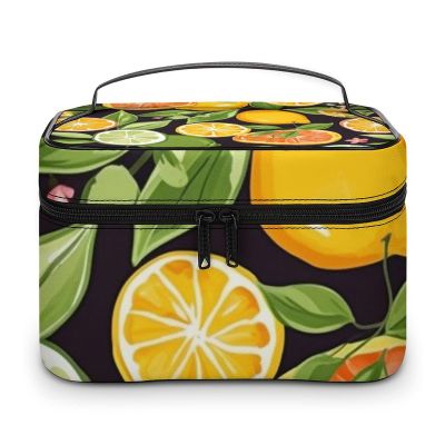 HJUQNGF Citrus Fruit Pattern Cosmetic Bag, Portable Toiletry Bag, Large Capacity Travel Makeup Bags, Beauty Organizer for Full-Sized Shampoo Conditioner Brushes Set Accessories