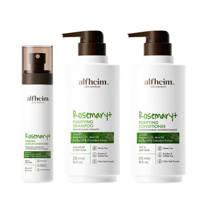 ALFHEIM Rosemary Shampoo Conditioner Leave-in Conditioner 3-piece set Deep Cleansing Scalp Care Strengthens Roots & Prevents Flatness Sulfate & Paraben-Free for Oily Scalp & Sensitive Skin