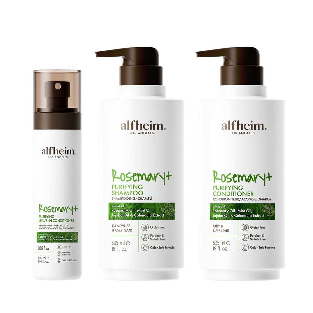 ALFHEIM Rosemary Shampoo Conditioner Leave-in Conditioner 3-piece set Deep Cleansing Scalp Care Strengthens Roots & Prevents Flatness Sulfate & Paraben-Free for Oily Scalp & Sensitive Skin