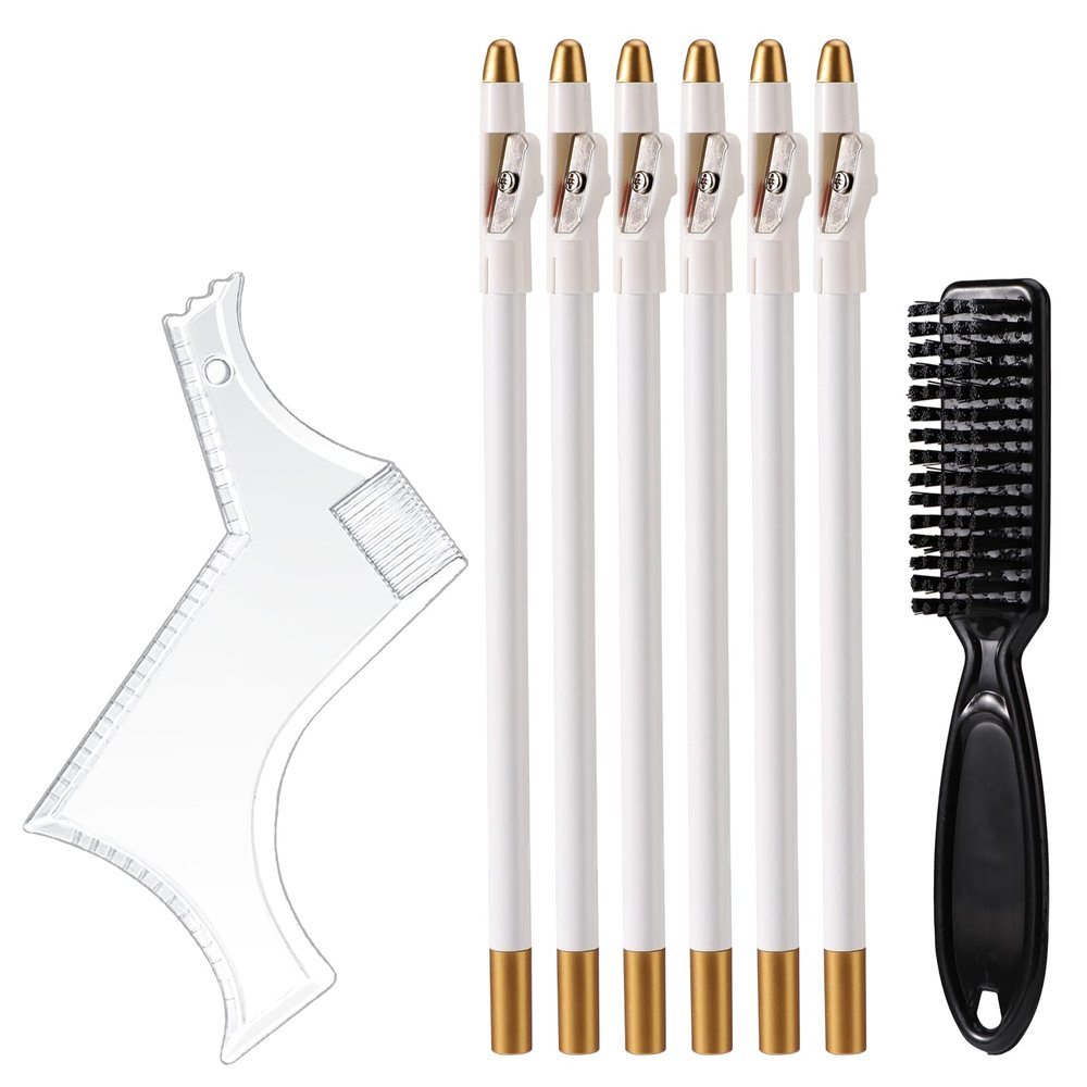Barber Pencil Set, Precision Hairline Shaping Pencils Ruler Comb Magic Chalk Beard Guide Shaping Lineup Tool Professional Grooming Tools for Men Hairline and Beard Design