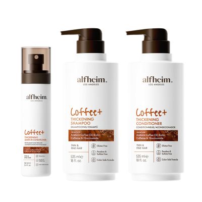 ALFHEIM Caffeine Shampoo Conditioner Leave-in Conditioner 3-piece set  Revitalizes Scalp Strengthens Roots & Balances Oil Paraben & Sulfate-Free for Thinning Hair & Oily Scalp Care