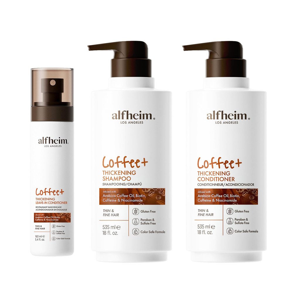 ALFHEIM Caffeine Shampoo Conditioner Leave-in Conditioner 3-piece set  Revitalizes Scalp Strengthens Roots & Balances Oil Paraben & Sulfate-Free for Thinning Hair & Oily Scalp Care