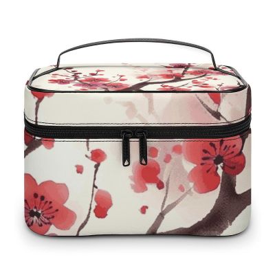 HJUQNGF Japanese Spring Plum Floral Cosmetic Bag, Portable Toiletry Bag, Large Capacity Travel Makeup Bags, Beauty Organizer for Full-Sized Shampoo Conditioner Brushes Set Accessories