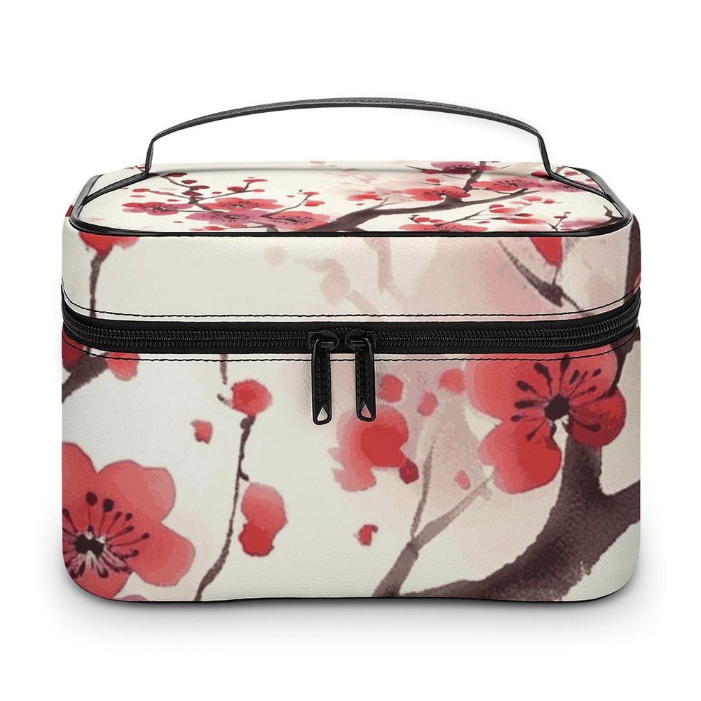 HJUQNGF Japanese Spring Plum Floral Cosmetic Bag, Portable Toiletry Bag, Large Capacity Travel Makeup Bags, Beauty Organizer for Full-Sized Shampoo Conditioner Brushes Set Accessories