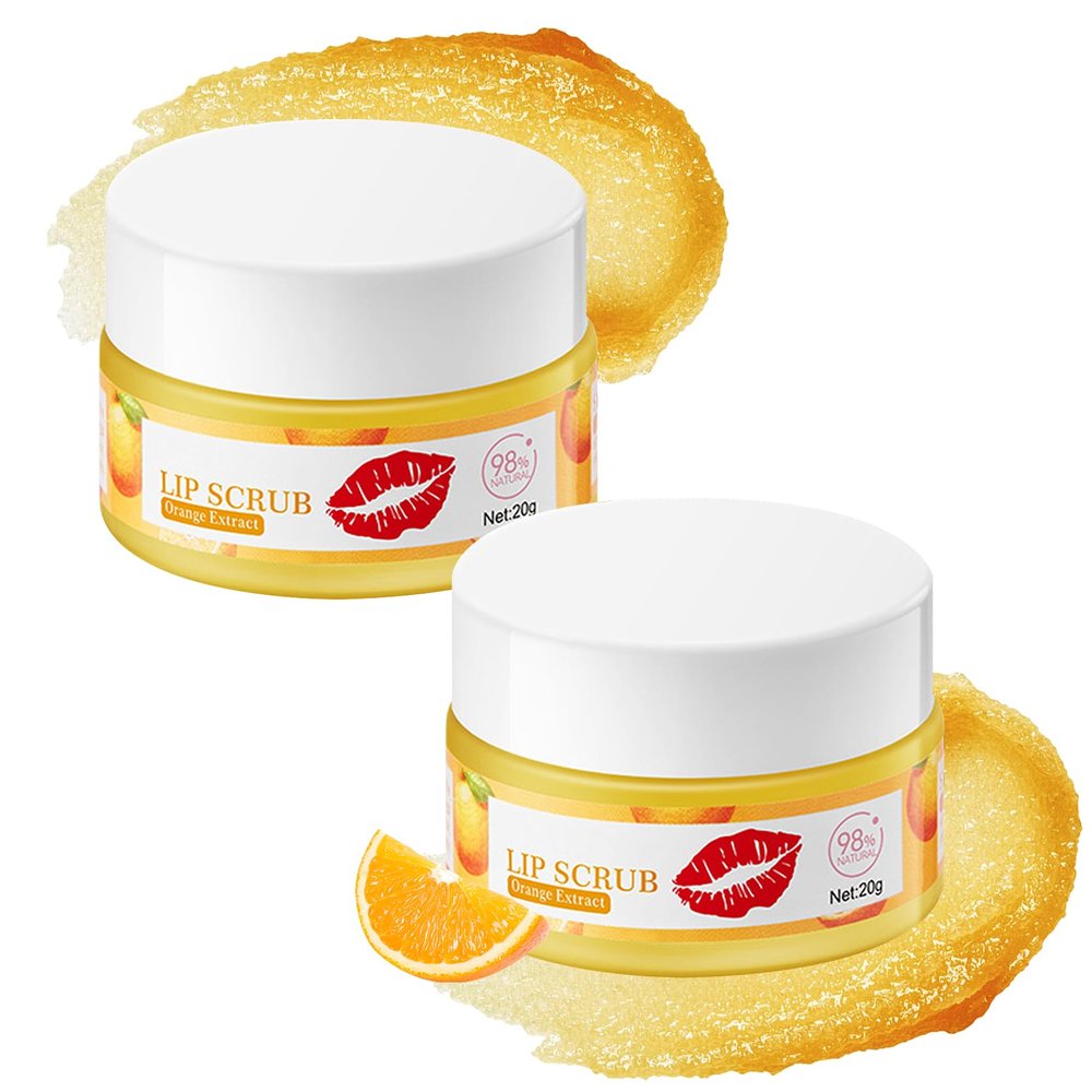 2PCS Orange Conditioning Lip Scrub Kit,Moisturizing Lip Sleeping Mask Long Lasting Hydrating Lip Scrubber Exfoliator Lip Care Products for Men & Women