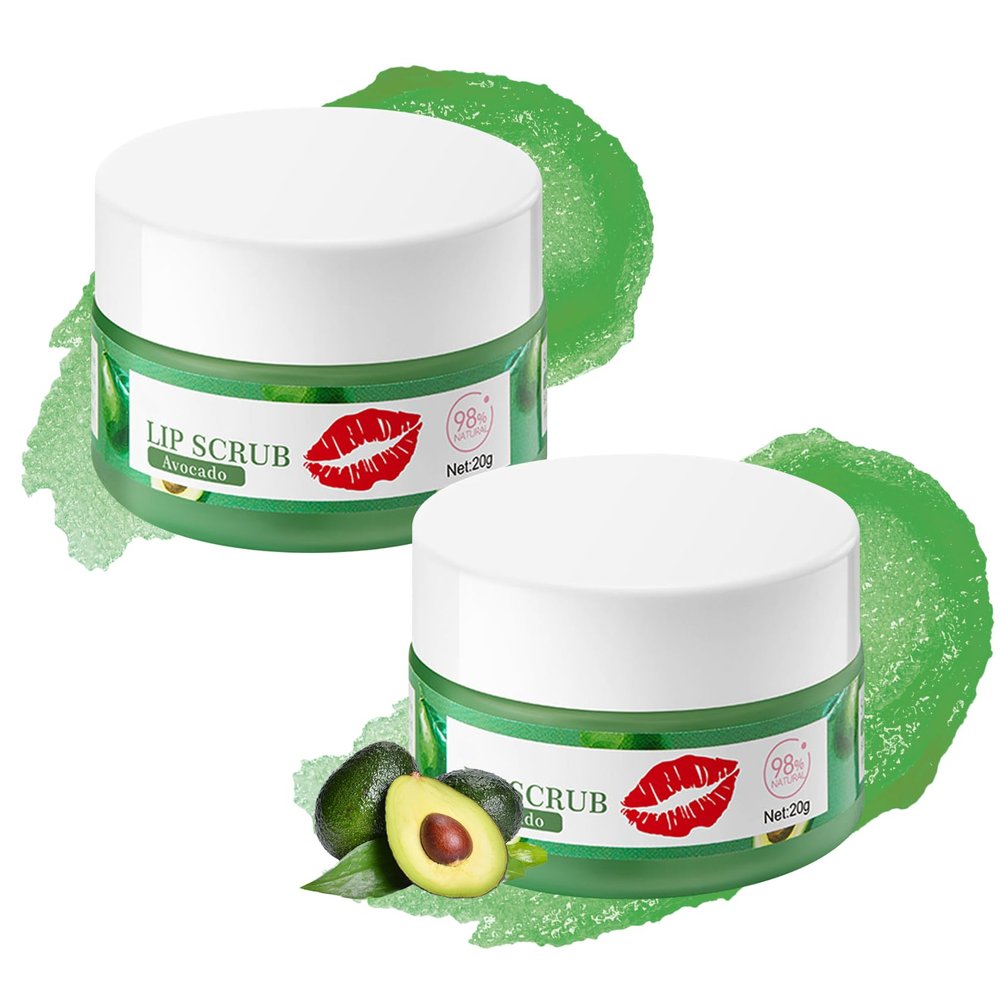 2PCS Avocado Conditioning Lip Scrub Kit,Moisturizing Lip Sleeping Mask Long Lasting Hydrating Lip Scrubber Exfoliator Lip Care Products for Men & Women
