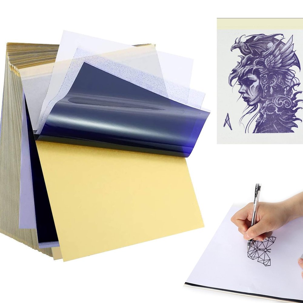 50pcs Tattoo Stencil Paper, Urknall Tattoo Transfer Papers A4 Size Transfer Paper 4 Layer Tattoo Tracing Papers DIY and Thermal Stencil for Tattooing Supplies Tattoo Kit