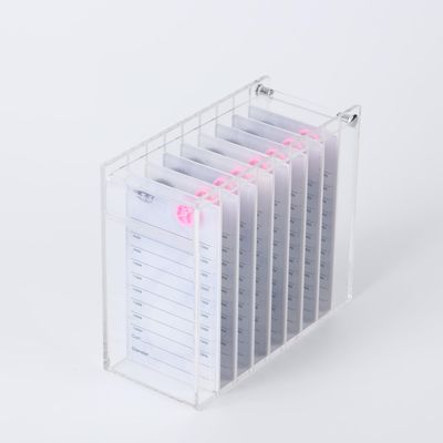 Acrylic Transparent Eyelash Storage Box, 8 Layers False Eyelashes Glue Pallet Holder Display Grafting Eye lashes Extension Close-Packed Display with 8 Pallets Clear Makeup Organizer (Marble White)