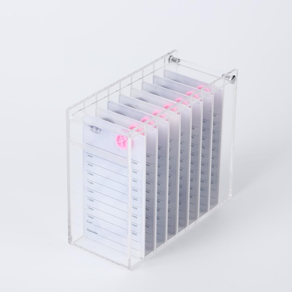 Acrylic Transparent Eyelash Storage Box, 8 Layers False Eyelashes Glue Pallet Holder Display Grafting Eye lashes Extension Close-Packed Display with 8 Pallets Clear Makeup Organizer (Marble White)