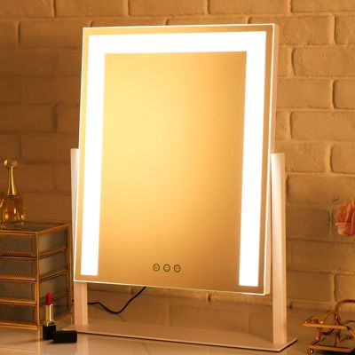 3 Colors Brightness Adjustable Makeup Mirror With Lights, 360Rotation Touch Screen Vanity Mirror, Desk Mirror With Dimmable Brightness, for Make-up, Shaving, Facial Care In The Living Room(White,40x5