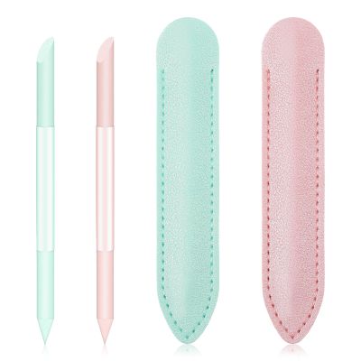 2 PCS Glass Cuticle Pusher with Leather Case, Dual-Ended Cuticle Sticks, Crystal Cuticle Pusher Glass File, Cuticle Pusher Tool for Nails and Cuticles Care