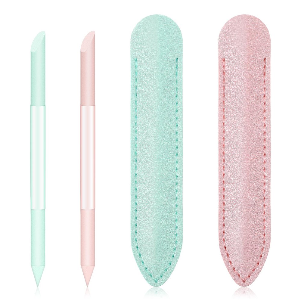 2 PCS Glass Cuticle Pusher with Leather Case, Dual-Ended Cuticle Sticks, Crystal Cuticle Pusher Glass File, Cuticle Pusher Tool for Nails and Cuticles Care