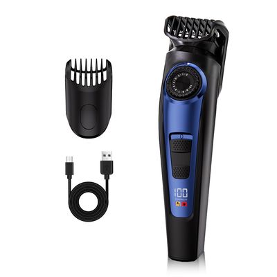 Electric Beard Trimmer for Men Professional Adjustable Length and Hair Clipper, Men's Beard Mustache Trimming and Body Hair Trimmer, Cordless Digital Display and Rechargeable USB Type-c Charger (Blue)